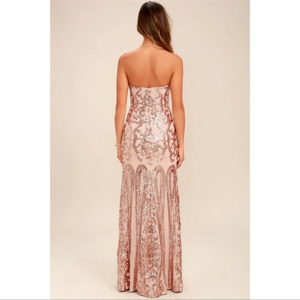 Bariano Rebecca Rose Gold Strapless Sequin Maxi Dress - Picture 3 of 10